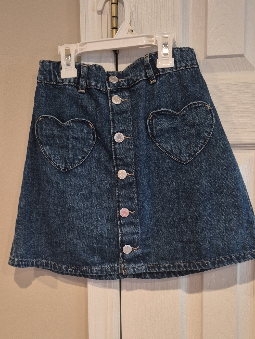 H&M Dark Blue Denim A-Line Skirt with Heart Pockets